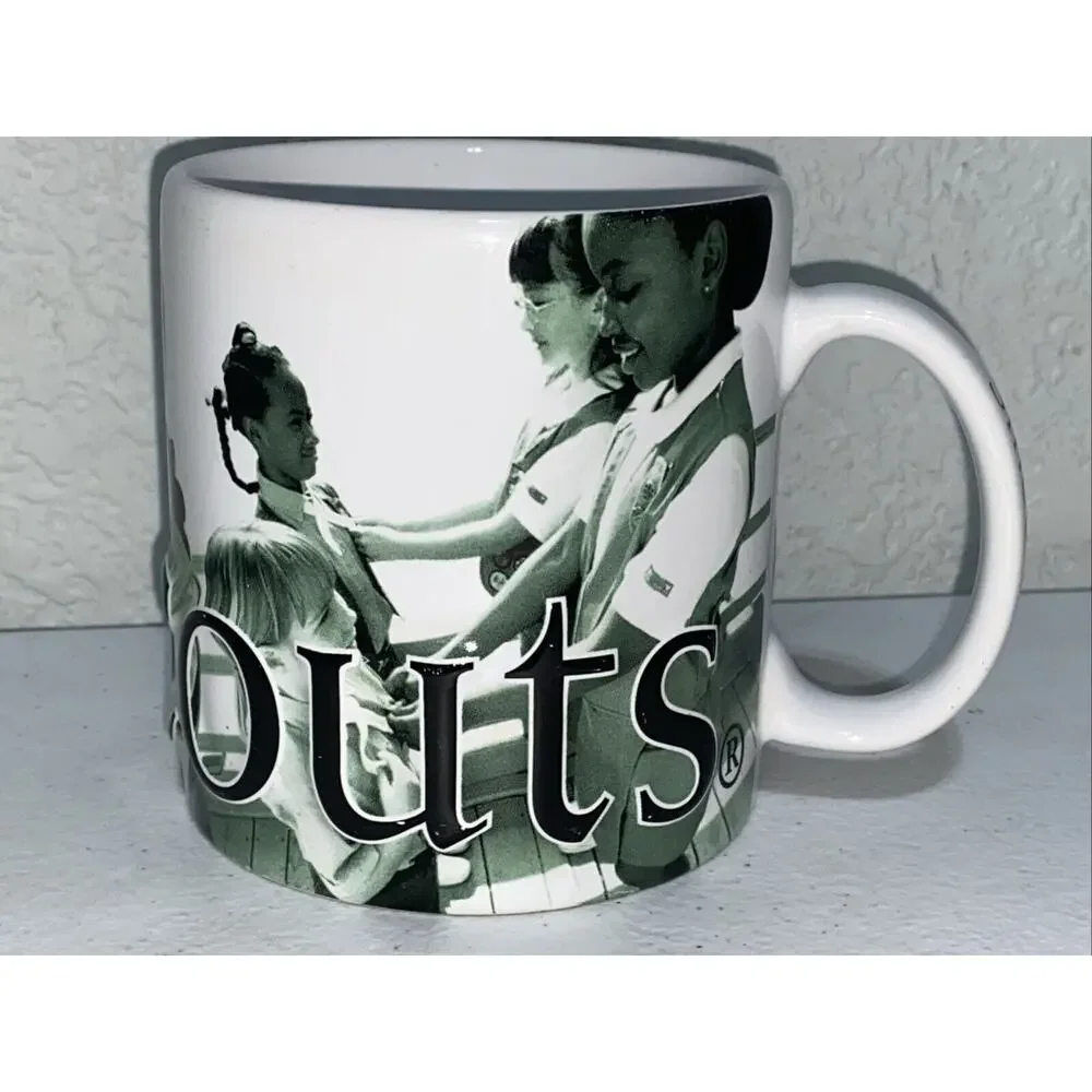 Girl Scouts Since 1912 Large Coffee Mug Tea Cup Green‎ White 2006 Embossed 3D